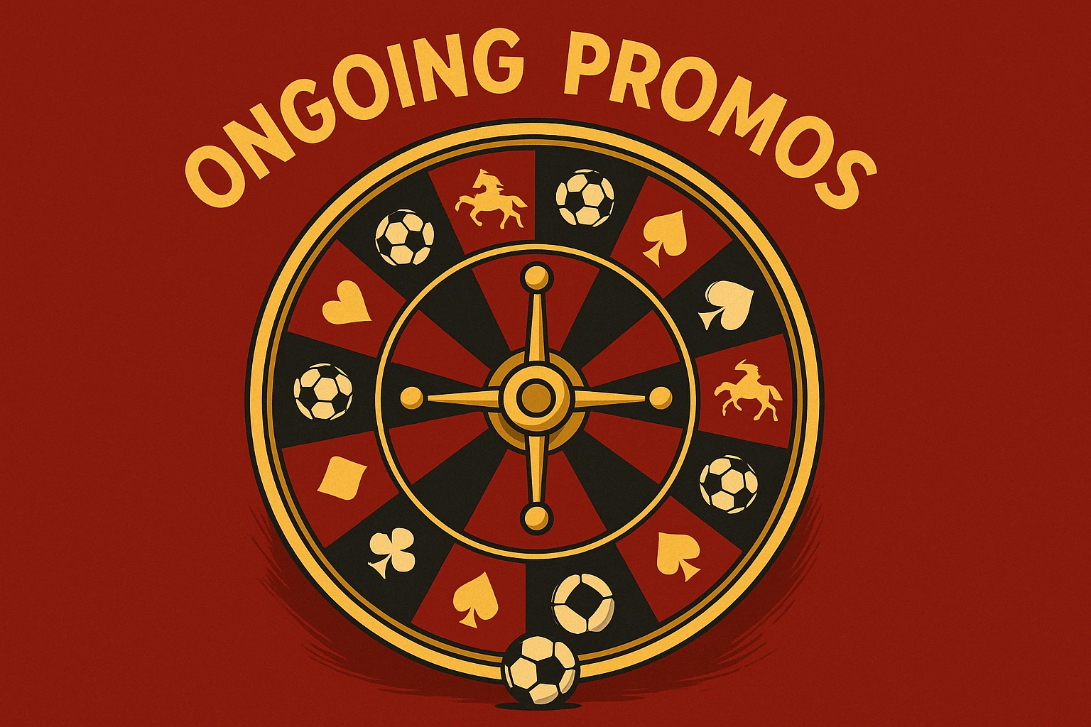 Stylized UK betting app roulette wheel with sports symbols