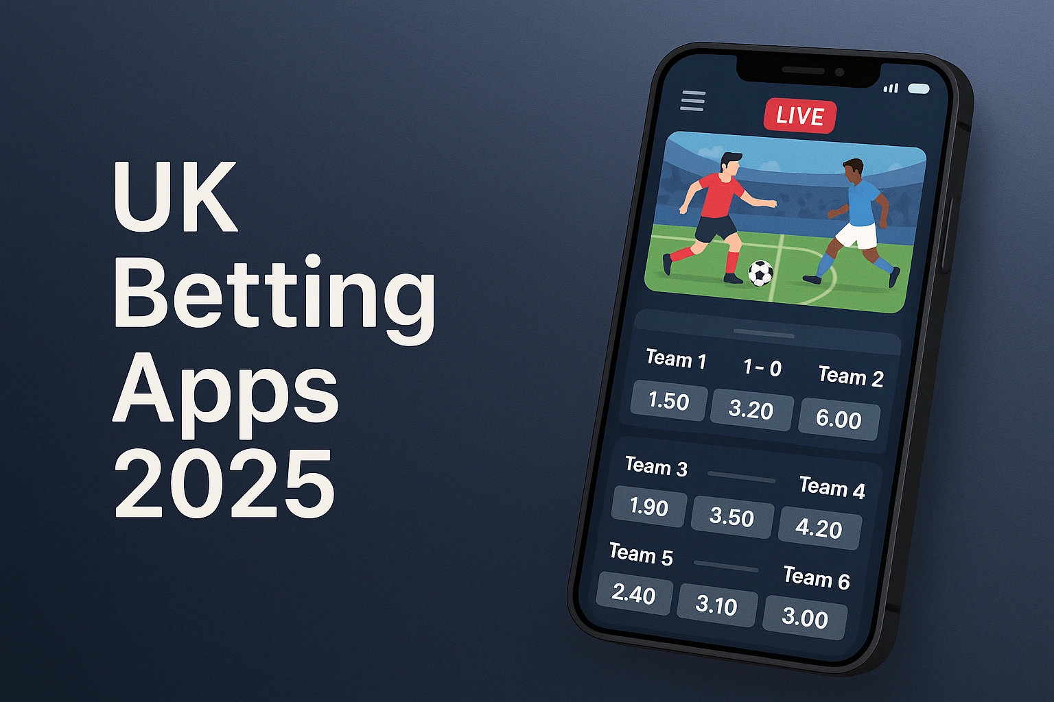 Smartphone displaying UK betting app interface with football odds and streaming options