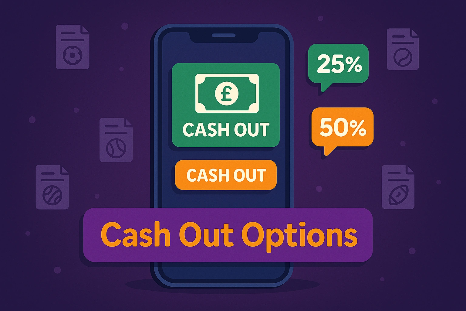 Smartphone displaying cash-out betting notifications with sports betting options