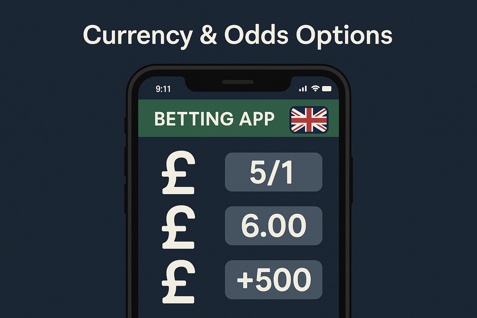 UK betting app currency and odds display