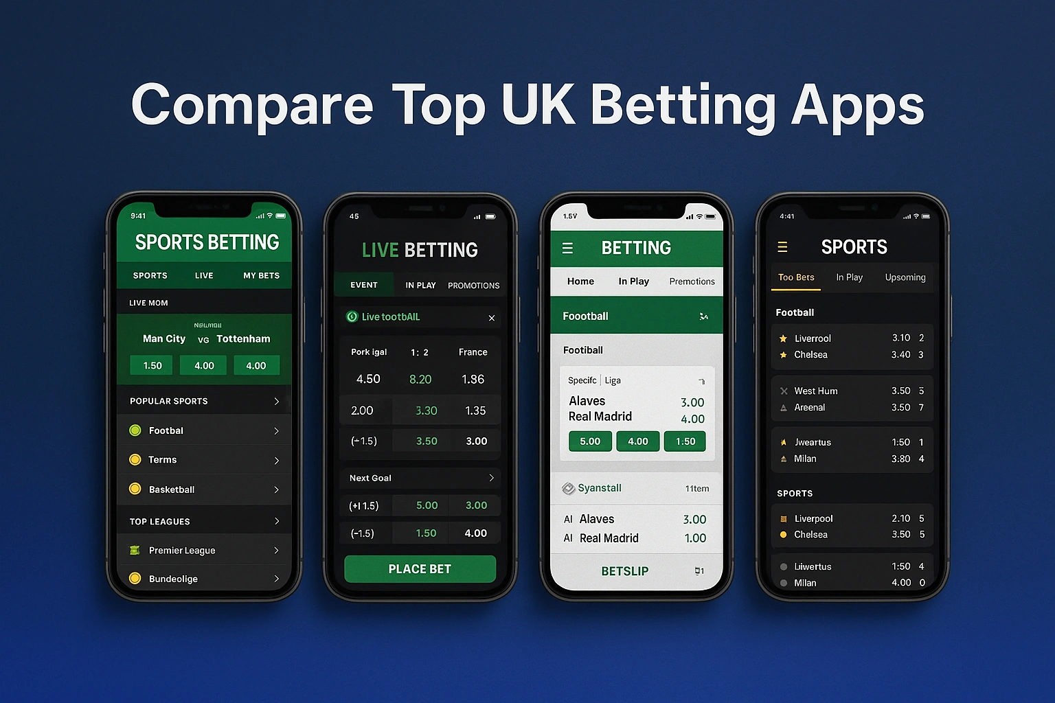 Multiple smartphones displaying sports betting apps
