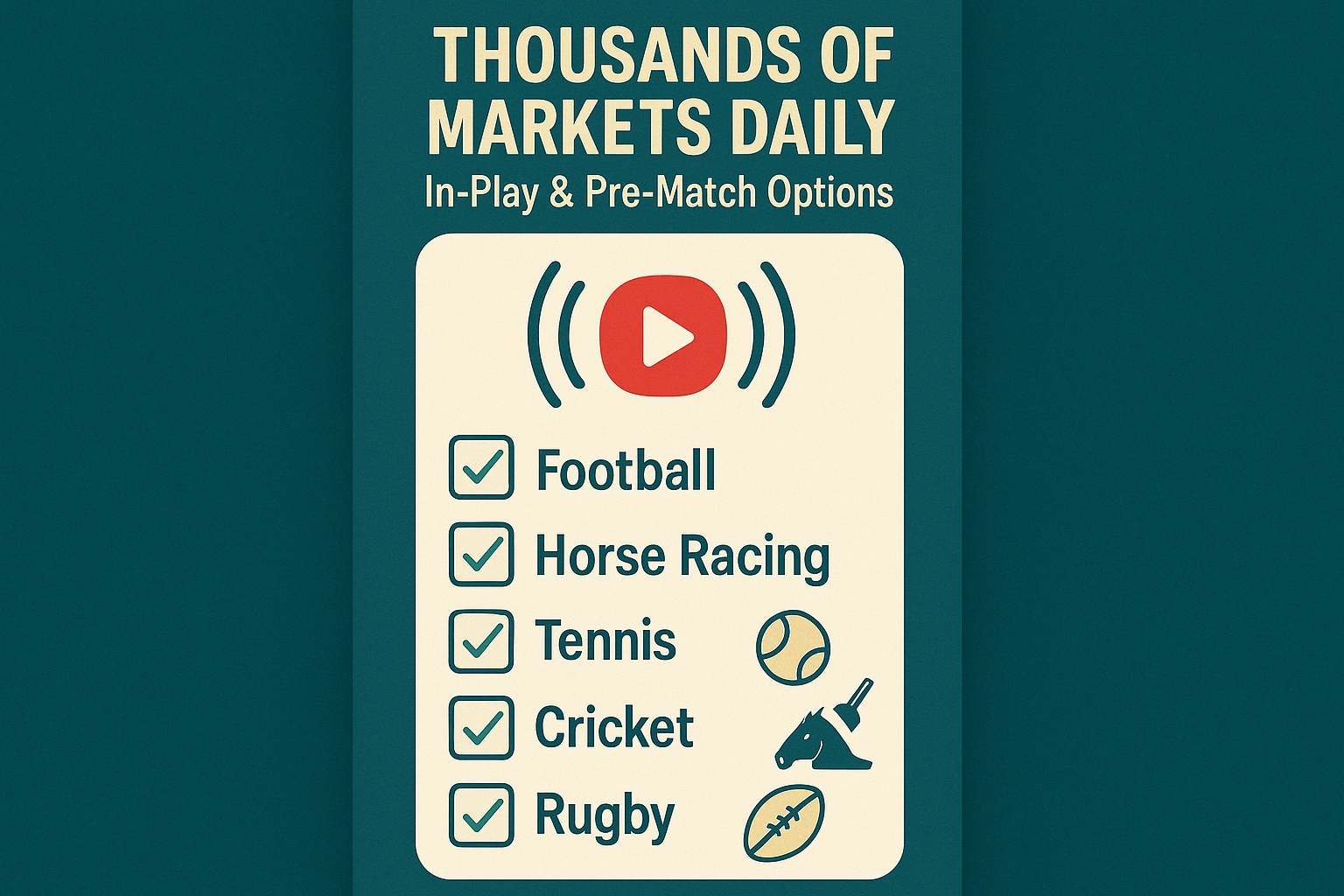 Betting markets and sports categories display banner