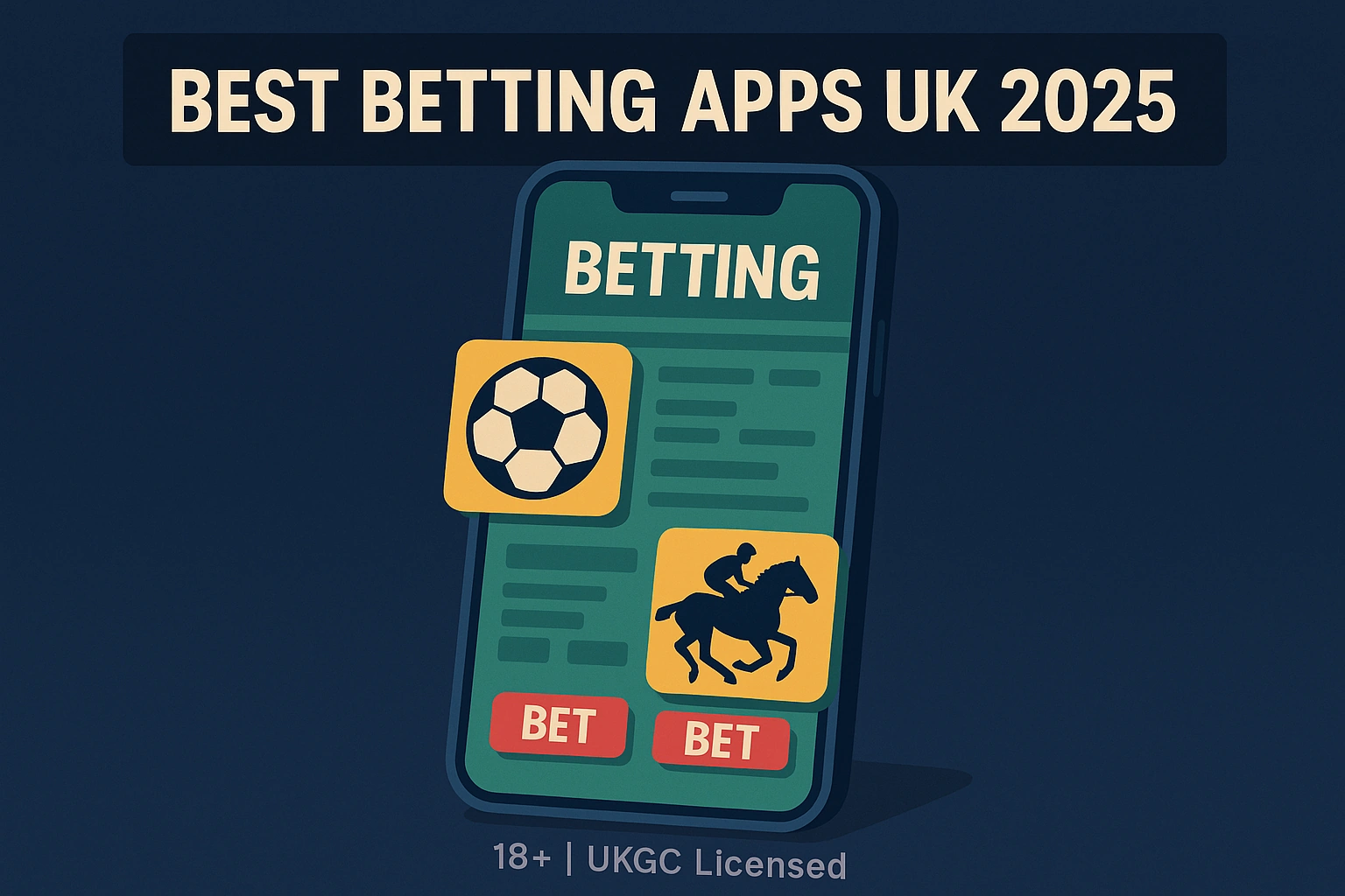Smartphone displays betting app interface with sports icons for UK mobile wagering platforms