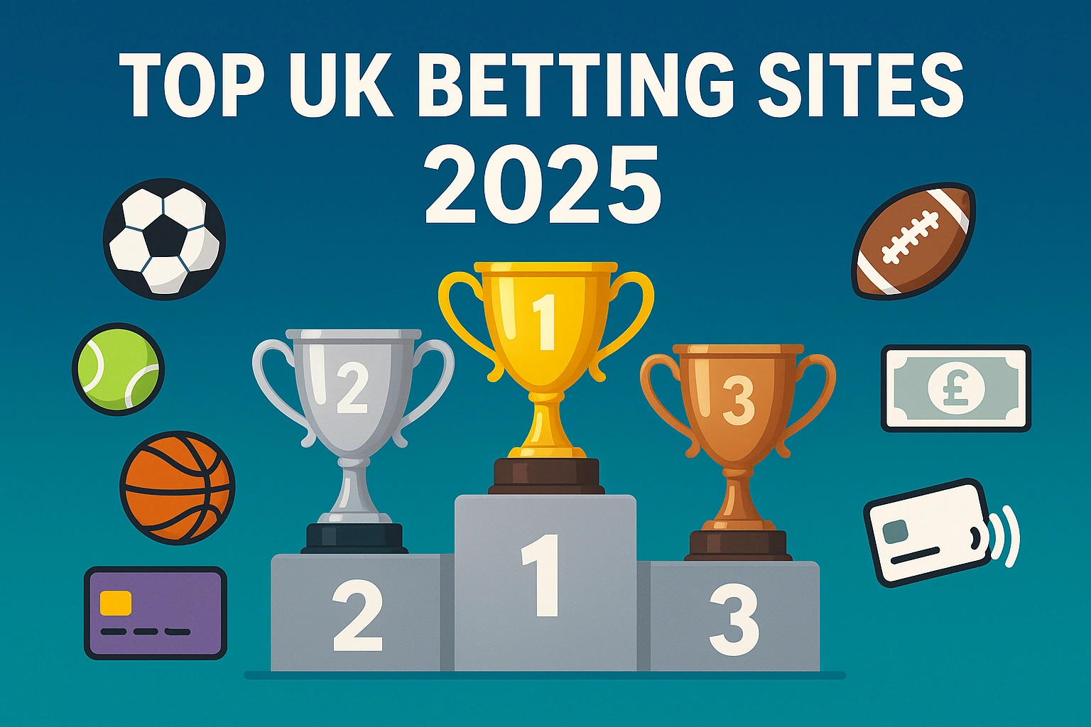 Top UK betting sites podium with trophies