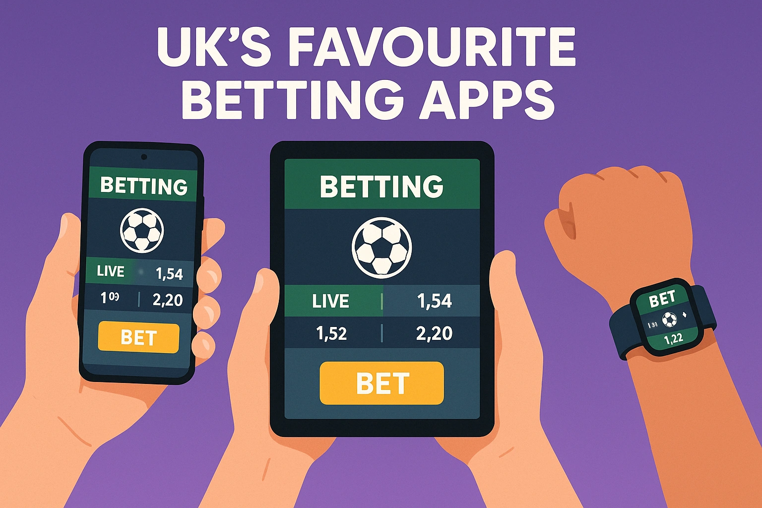 Hands holding devices showing UK betting apps